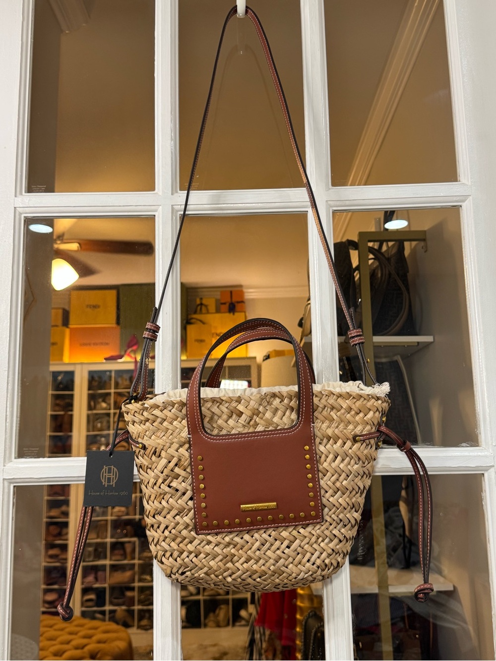 👜🥥 House of Harlow 1960 Natural Straw Crossbody with Brown Leather Trim 🥥👜 - Picture 2 of 10
